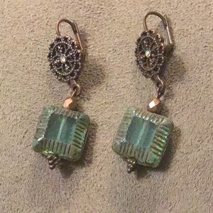 Earrings with green Czech glass bead